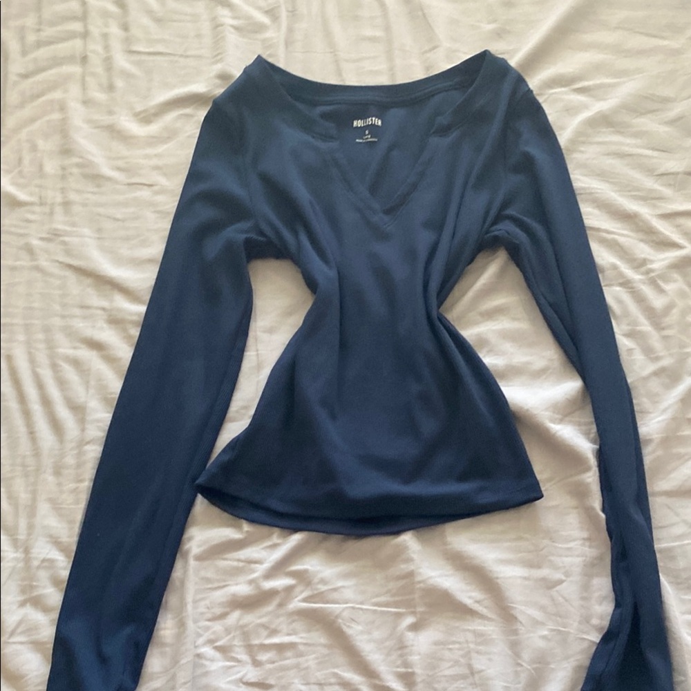 Hollister Blue Fitted Long Sleeve Blouse